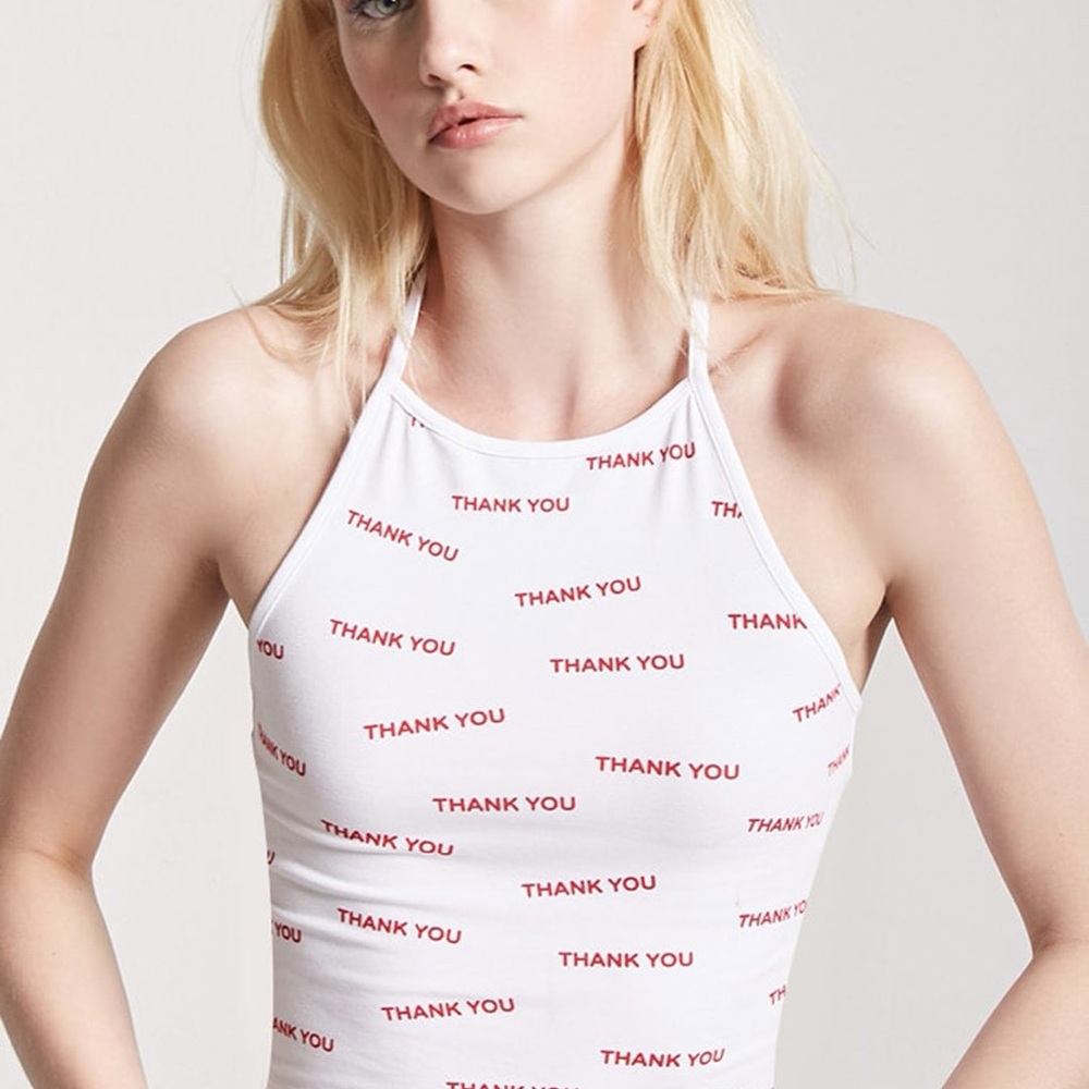 Forever 21 White Top with Red “Thank You”